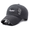 Distressed charcoal grey washed cotton baseball cap with white Capital embroidery - Adjustable / Gray