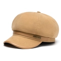 Khaki newsboy cap in wool fabric with leather trim and minmin metal letter detail - Adjustable / Khaki