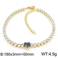 Gold-plated titanium bracelet with black heart-shaped stone and clear crystals - Gold/Black (KB168994-Z)