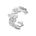 Detailed view of silver flower petals on adjustable ring band with polished finish - Platinum Sunflower Chain