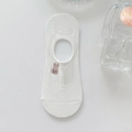 White cotton no-show sock for women with brown rabbit embroidery and ribbed texture - One Size / Pink Rabbit