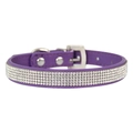 Sparkling purple leather pet collar with five rows of rhinestones and silver buckle - Purple