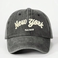 Berretto da baseball in cotone grigio scuro lavato con ricamo 3D New York - Taglia unica / Nero