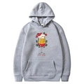 Grey fleece hoodie for men and women featuring a festive Santa's Shandy graphic print - S / Tops / Grey - Santa's Shandy Print (34)