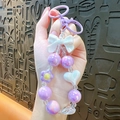 Handmade cute purple acrylic beaded keychain with bow and heart charms for bag decor - Purple (Without Gasket)