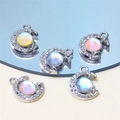 Detailed view of crescent moon pendants with colorful pearls and crystals for DIY jewelry - Style 7-Round Iridescent Moon