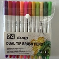 24 colors dual tip watercolor markers set with 1-2mm brush and 0.4mm fine tips - 24 Colors (Black Barrel Soft Pouch)