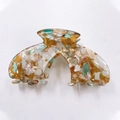 Elegant hollow marble acetate hair claw clip with colorful amber and mint green fragments - Amber Mint Green Terrazzo (D9-2-5)