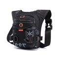 Black nylon tactical drop leg bag with orange stitching and adjustable straps - Black