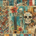 6x6 inch retro skull and floral pattern cardstock pad with 12 vintage DIY designs - R2570 24 Sheets