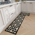 Absorbent kitchen floor mats in black and white geometric woven pattern for home decor - 45x70cm / Abundant Flowers