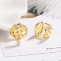 Gold square hoop earrings with engraved star patterns and white zircon stones - Copper / Gold