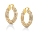 Luxurious gold-plated hoop earrings with micro-pave crystals and secure latch closure - Gold Large Hoop Full Zirconia