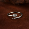 S925 sterling zilveren slangenring met marquise zirkoon op donker fluweel - Maat 14 (Open Verstelbaar) / 18K Goud