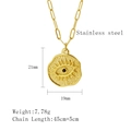 Gold stainless steel Evil Eye pendant necklace with paperclip chain and dimension details - Gold