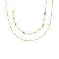 Double-layered golden stainless steel necklace with red, yellow, and orange enamel accents - Gold Yellow