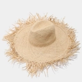 Summer raffia sun hat with wide brim and raw fringe edges for beach vacation use - M (56-58cm) / Classic Light Khaki Style (B款)