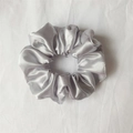 Glossy silver grey satin silk scrunchie with pleated elastic band for women hair - Light Gray