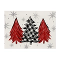Detailed close-up of Christmas placemat with red and buffalo plaid stylized tree patterns - Style 9 (Plaid Christmas Trees)
