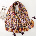 Colorful geometric print voile scarf with tassels and artistic abstract pattern - 180*90CM / Multicolor Geometric