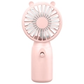 Tragbarer kleiner Handventilator in Pink mit Tierohren und weißem Knopfdesign - Batteriebetriebenes Modell (Nicht aufladbar) / 15*7.5*4.3cm / Rosa