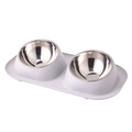 Double stainless steel pet bowls with a white non-slip base for cats and dogs - Grey (Stainless Steel Bowl) / 41*22.5*8.5cm