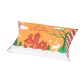 Orange Christmas pillow candy box with festive red house and reindeer illustrations - Red House