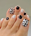 Press-on false toenails featuring black and white cow print and solid color design - 1625-Cow Print