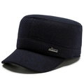 Berretto piatto invernale da uomo blu scuro con paraorecchie in calda lana - Regolabile / Blu navy
