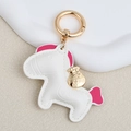 Miniature white leather horse keychain with pink mane and golden lucky bag charm - Large / White