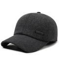 Berretto da baseball invernale grigio scuro da uomo con emblema sport e paraorecchie caldo - Regolabile / Grigio