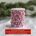 10m Pink beaded chain with 8mm and 3mm mixed pearls on reel for Christmas decor - 10m/8mm+3mm / Pink