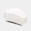 Detail of cream white knit beret showing soft wool texture and classic top stem detail - M (56-58cm) / White