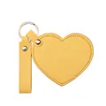 Lemon yellow heart-shaped leather keychain mirror with gold ring and lanyard - Strap Style / Yellow