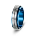 6mm spinnerring met geborsteld zilveren buitenkant en gepolijste blauwe binnenband - US 7 / Binnen Blauw + Buiten Zilver