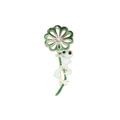 Détail macro d'une broche grenouille en émail vert avec strass sur tige dorée - Grenouille avec Parapluie (C1647-1)