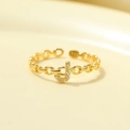 Adjustable golden hollow chain ring with sparkling rhinestone letter J detail - Gold-Letter J