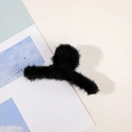 Plush faux fur hair claw clip in black color for elegant women hair styling - Plush Solid Color Claw - Black
