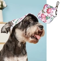Detail of floral dog sun hat with pink roses and adjustable black chin strap - Peony Black Base