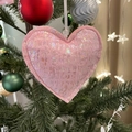 Ornamento natalizio a forma di cuore rosa felpato con finitura glitterata e iridescente - 12cm / Cuore Rosa