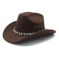 Brown western cowboy hat with rhinestone band and vintage felt texture on white backdrop - M (56-58cm) / Brown