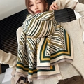 Winter warm scarf with yellow and green stripes and fringe tassels for women - Striped Camellia-Yellow Green