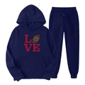 Survêtement en polaire bleu foncé avec imprimé LOVE rouge et motif de rugby américain - S(L) / Haut Et Bas / Bleu marine