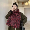Thick leopard print cashmere-like shawl scarf in red and black pattern for winter - 8# Red Black Leopard