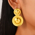Golden titanium steel double disc earrings featuring textured edges and smooth centers - 18K Gold Plated Textured Double Disc Earrings (A-1013)