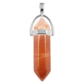 Hexagonal striped orange agate crystal pendant with a polished silver metal clasp - Red Agate