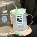 1000ml high borosilicate glass straw cup with light green protective sleeve and lid - 1000ml / Lime Green Success Theme Glass Straw Coaster Set