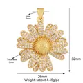 Golden micro-pave daisy pendant with white zircon insets, size 26mm x 32mm jewelry part - Full Diamond Daisy / Gold