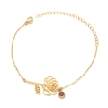 Golden stainless steel rose flower bracelet with a purple round birthstone charm - June Birth Flower Bracelet