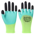 Macro shot of breathable latex dipped work gloves with reinforced fingers in green and black - Black Green (Breathable Reinforced)